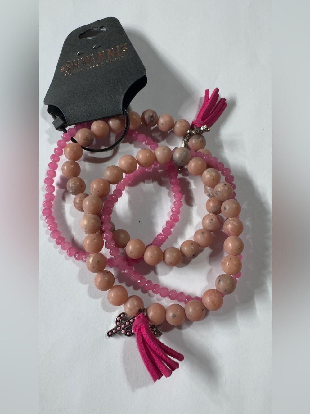 Shyanne Pink Beaded Bracelet Set with Tassel Charm